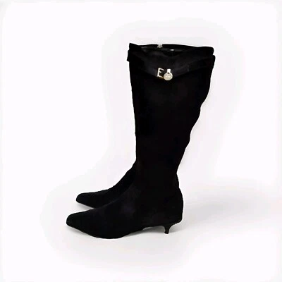 Prada Black Suede Knee High Pointed Toe Heel Boot sz 40.5 US 9 - Image 1 of 4