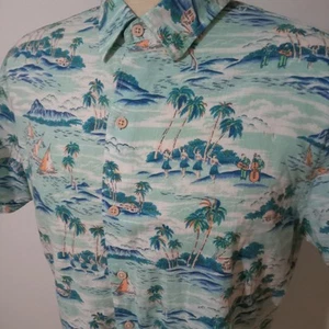 Camisa de campamento de agua salada IZOD para hombre XL estampado tropical manga corta azul con botones - Imagen 1 de 6