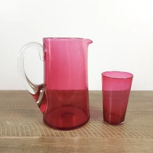 Jarra de vidrio artístico de arándano vintage mango aplicado y vaso - Imagen 1 de 10