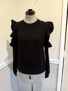 Rebecca Minkoff Gracie Cold Shoulder Ruffle Black Sweatshirt Size Medium - Bild 1 von 8