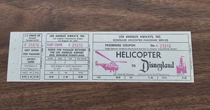 Vintage RARE Helicopter To Disneyland Los Angeles Airlines unbenutzt Ticket 01616 - Bild 1 von 10