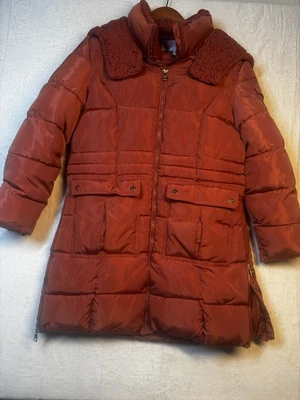 Madden Girl Hooded Sherpa Jacket Women Long Puffer Coat Lg Pockets Terracotta - Image 1 of 4
