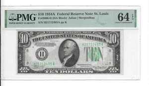 $10 1934A Saint Louis PMG 64 EPQ Fr 2006-H - Picture 1 of 2