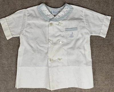 Feltman Brothers Boys White W/ Blue Check Infant Day Gown 12 Months - Image 1 of 4