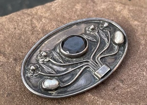 Broche vintage de plata 925 con granate y cuentas hecho a mano (S 6925) - Imagen 1 de 3