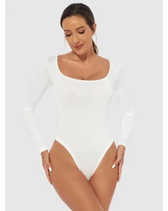 Everyday the Label Full Size Scoop Neck Long Sleeve Bodysuit Women White - Picture 1 of 19