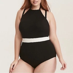 Torrid Black and White Stripe High Neck Multi-Strap Swimsuit 3X NWT - Picture 1 of 13