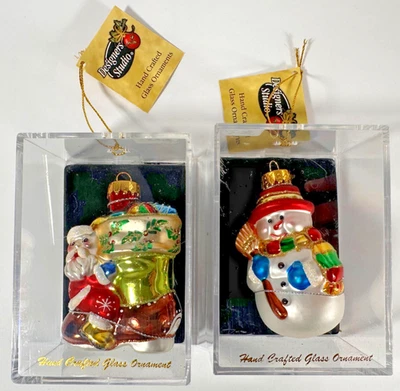 Único Tesoros Hecho a Mano Vidrio Papá Noel Muñeco de Nieve Adorno de Navidad Nuevo con Etiquetas Foto 1 de 4