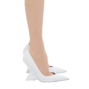 The Attico Cheope Leather Pumps Pyramidal Wedge Pointed Toe White Size 38M US8 - Picture 1 of 8