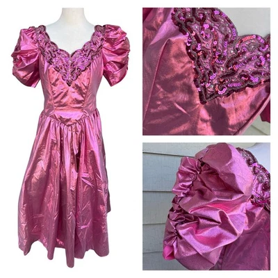 Vtg 80’s Shimmery Pink Prom Dress Mike Benet 16 USA Sequins Glinda Princess 34” - Image 1 of 4
