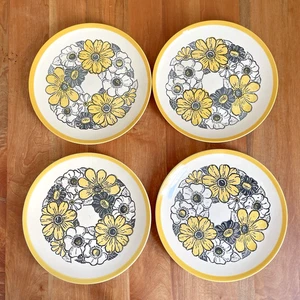 FOUR Vintage Andre Ponche Daisy 10" Dinner Plates MCM Homer Laughlin Decostone - Picture 1 of 9