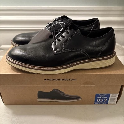 New Steve Madden P-Jansen Cognac Men’s Black Oxford Dress Shoes Size 9 NIB - Image 1 of 4