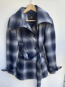 Vintage Miss Sixty M60 karierter Mantel Y2K Jacke Damen klein grau blau Wollmischung - Bild 1 von 6