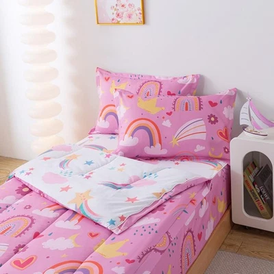 Комплект постельного белья на молнии двуспальное постельное белье с радужным принтом на молнии 4 шт. все в одном детское C... - Изображение 1 из 4