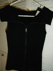 WOMENS BELLANI SMALL BLACK COLLAR SLEEVELESS TOP WITH CRYSTAL ZIPPER  - Picture 1 of 3