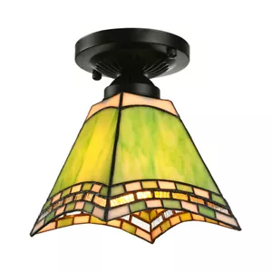 Art Deco Stained Glass Tiffany Chandelier Lamp Semi Flush Mount Ceiling Light - Picture 1 of 7