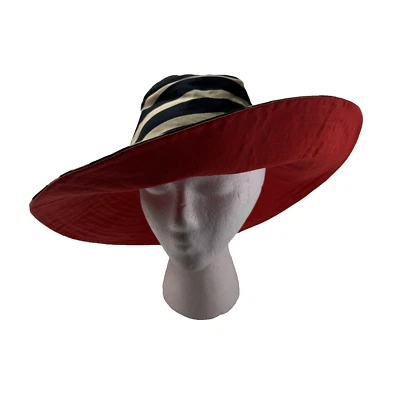 Sistema OBAGI Negro Bronceado Rayas-Rojo Sol Ala Ancha Cubo Floppy Sombrero Embalable Talla 1 Foto 1 de 4