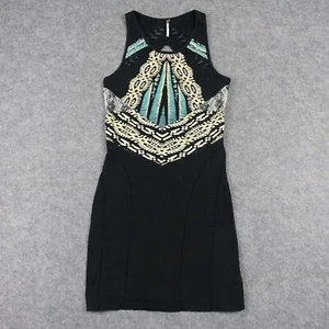 Free People Dress Womens Small Black Sleeveless Crochet Tribal Festival Boho Y2K - Picture 1 of 16