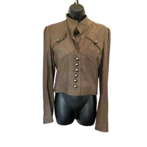 CALVIN KLEIN Brown Leather Moto Jacket - size 10 - Picture 1 of 6