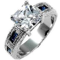FB JEWELS Solid Prima Donna Sapphire Blue Cubic Zirconia Ring 