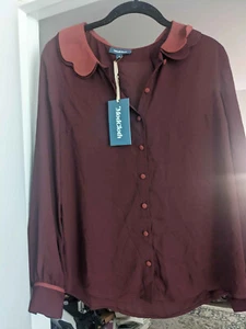 *NWT* Cute Vintage-styled Modcloth Maroon Blouse (S) Peter Pan Collar - Picture 1 of 4