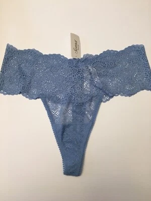 Soma Embraceable Allover Lace Geo Retro Thong Panty NWT Allure (Blue) L - Image 1 of 4