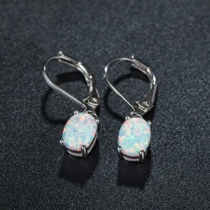 Natural Fire Opal Droplet Dangle Handmade Women Healing Chakra Dainty Earrings - Picture 1 of 2