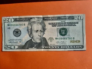 2013 $20 Twenty Dollar Bill with Fancy Serial Number MH06666780B - Picture 1 of 3
