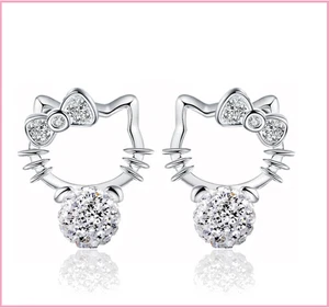 SPLENDIDI ORECCHINI IN ACCIAIO HELLO KITTY KITTY E CRISTALLO - Foto 1 di 2