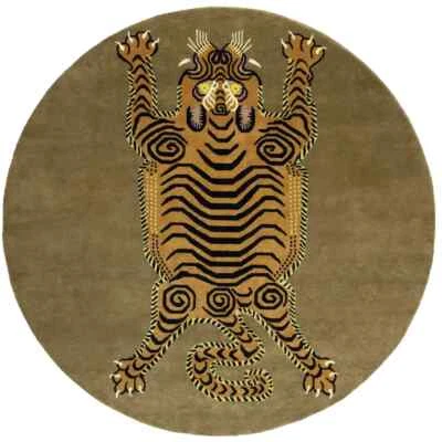 8X8 ft Nepali Round Pictorial Rug Oriental Dining Room Bedroom Decor Carpet - Image 1 of 4