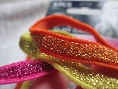 4 Goody Glam Girls Glitter Hair Head Bands Yellow Orange Pink Mylar Tinsel Weave - Image 1 of 4