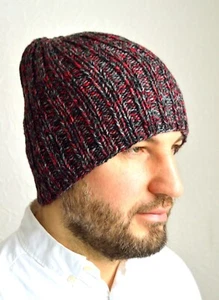 Hand Knit Silky Gloss Cashmere Men's Hat from Handspun Yarn - Picture 1 of 4