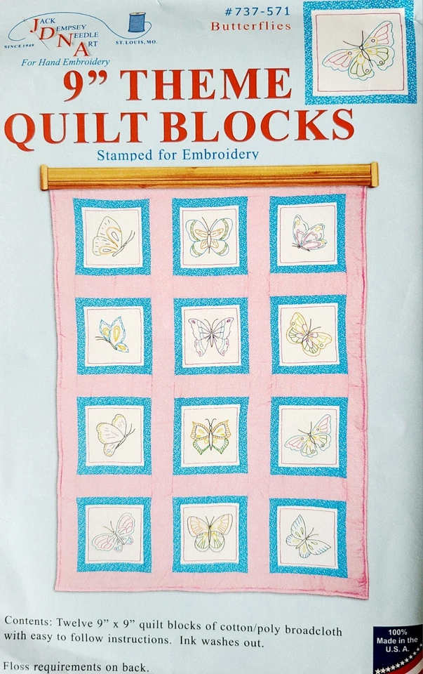 Jack Dempsey-jack Dempsey Themed Stamped White Quilt Blocks 9"x.