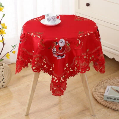 33" Christmas Embroidered Embroidery Lace Round Tablecloth Table Topper Doily - Image 1 of 4