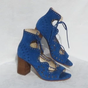 $109 NINE WEST US sz 8 8M Blue Suede Leather GWENIAH Gladiator Lace Up Shoes EUC - Picture 1 of 7