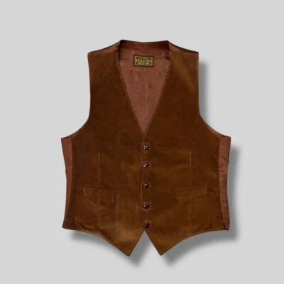 Vintage 60s 70s British Debenhams Corduroy Waistcoat Brown Small - Image 1 of 4