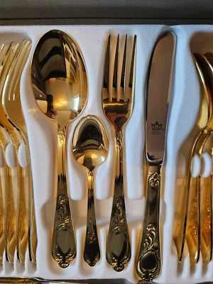 Besteck, 12 Personen, SBS Solingen  23/24 Karat, 70tlg hartvergoldet, unbenutzt - Bild 1 von 4
