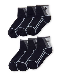 6 Pairs Calvin Klein KID BOY GIRL QUARTER Socks BLACK GRAY 4-7 SHOE SIZE 10C-13C - Picture 1 of 1