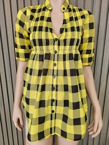 Miley Cyrus Max Azria Girls Plaid Tunic Top size Small Colour Yellow Black Check - Picture 1 of 6