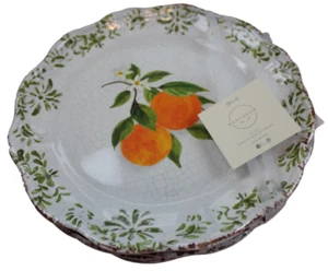 Bungalow No 10 Orange Rustic Dinner Plate Set of 4 Scalloped Melamine Green NWT - Picture 1 of 8