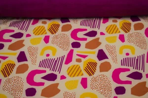 Softshell Outdoor Wasserabweisend Jacken Stoff Pink-Gelb bunten eckigen Mustern - Bild 1 von 2