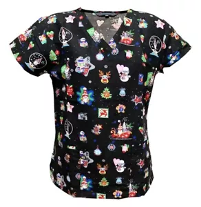 Women's Fashion Medical Nursing Scrub Tops Countdown to Christmas Large - Picture 1 of 3