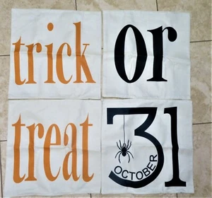 Halloween Pillow Covers Set of 4  TRICK or TREAT- Invisible Zipper - BURLAP LOOK - Picture 1 of 8