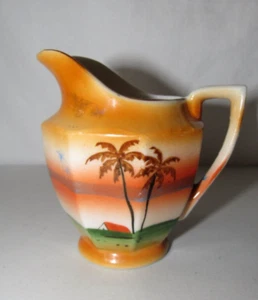 ORANGE BEACH PALM TREE OASIS MINI CERAMIC CREAMER PITCHER MADE IN JAPAN - Picture 1 of 6