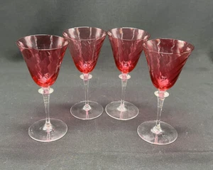 Juego de 4 gafas de jerez cordiales Steuben Cranberry Optic Swirl - Imagen 1 de 6