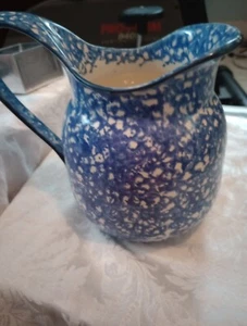 Vintage Pottery Stangl Blue Spongeware Town and Country Pitcher 8 " Tall. - Picture 1 of 15