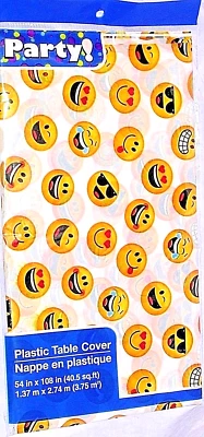 Faces 54x108" Table Cloth Plastic Vinyl Smiles Party Smiling Cover Tablecloth - Image 1 of 3