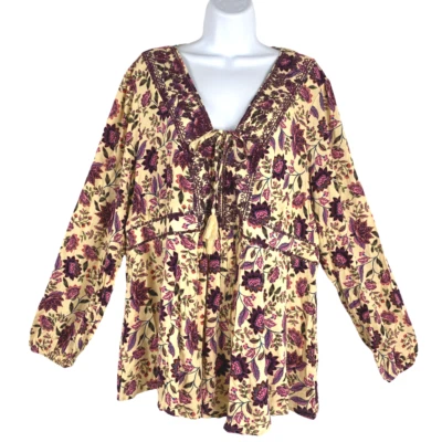 Top Babydoll Torrid 1X Bordado Renda Frente Floral Boho Borla Novo com etiquetas TP-1350 - Imagem 1 de 4