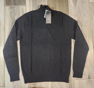 Qi Cashmere 1/4 Zip 100% Cashmere Mock Sweater Black Men's Size S NWT - Picture 1 of 9