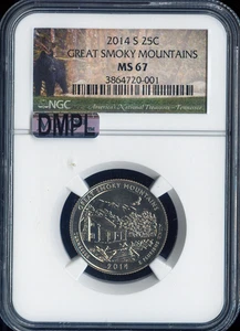 2014 S GREAT SMOKY MOUNTAINS QUARTER NGC MS67 MAC DMPL  & SPOTLESS  . - Picture 1 of 2